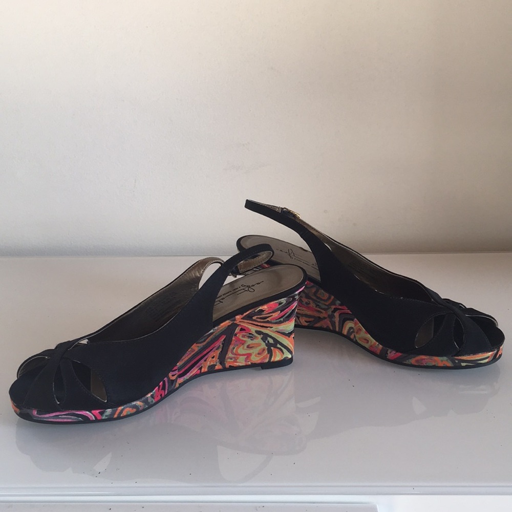 Pretty "Soft Styles" Blk& Multi Color FabricWedges